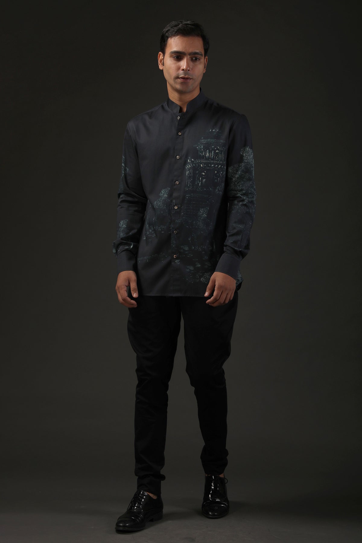 Men's Black Shibori Printed Poplin Shirt
