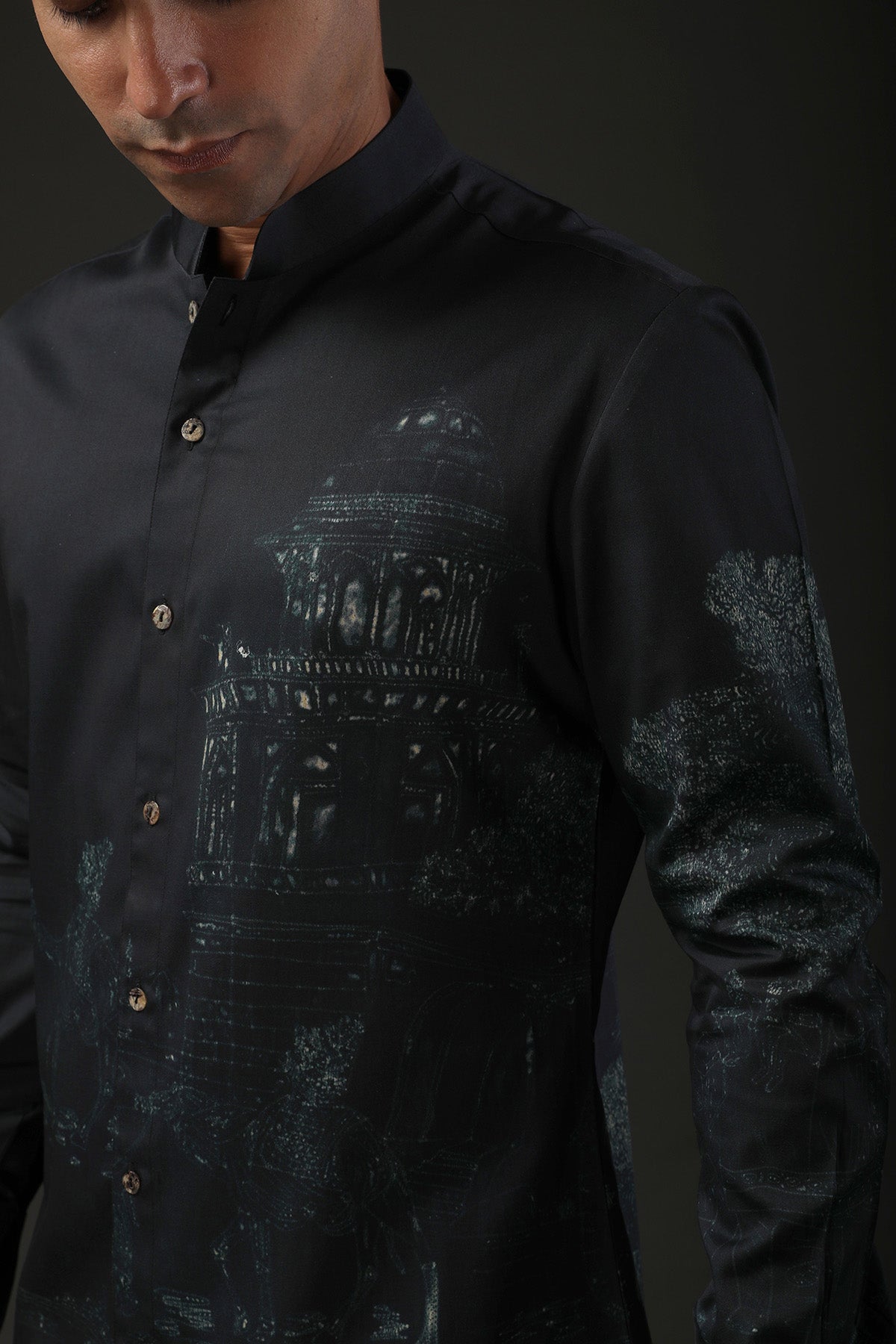 Men's Black Shibori Printed Poplin Shirt