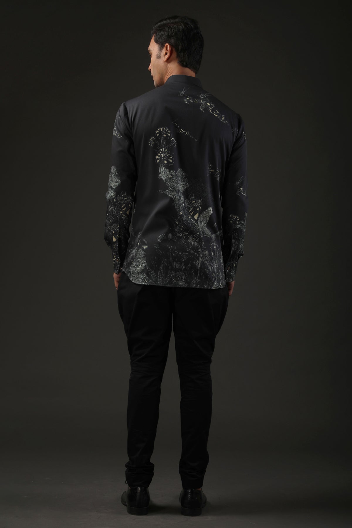 Men's Black Shibori Printed Poplin Shirt