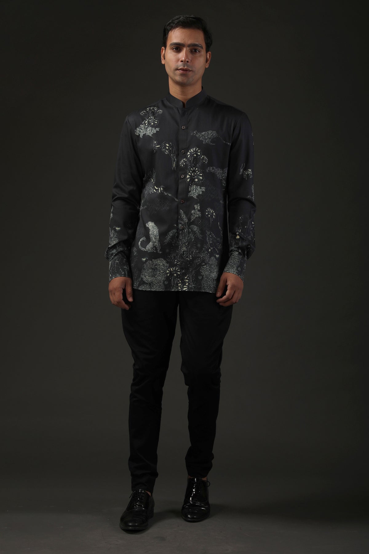 Men's Black Shibori Printed Poplin Shirt