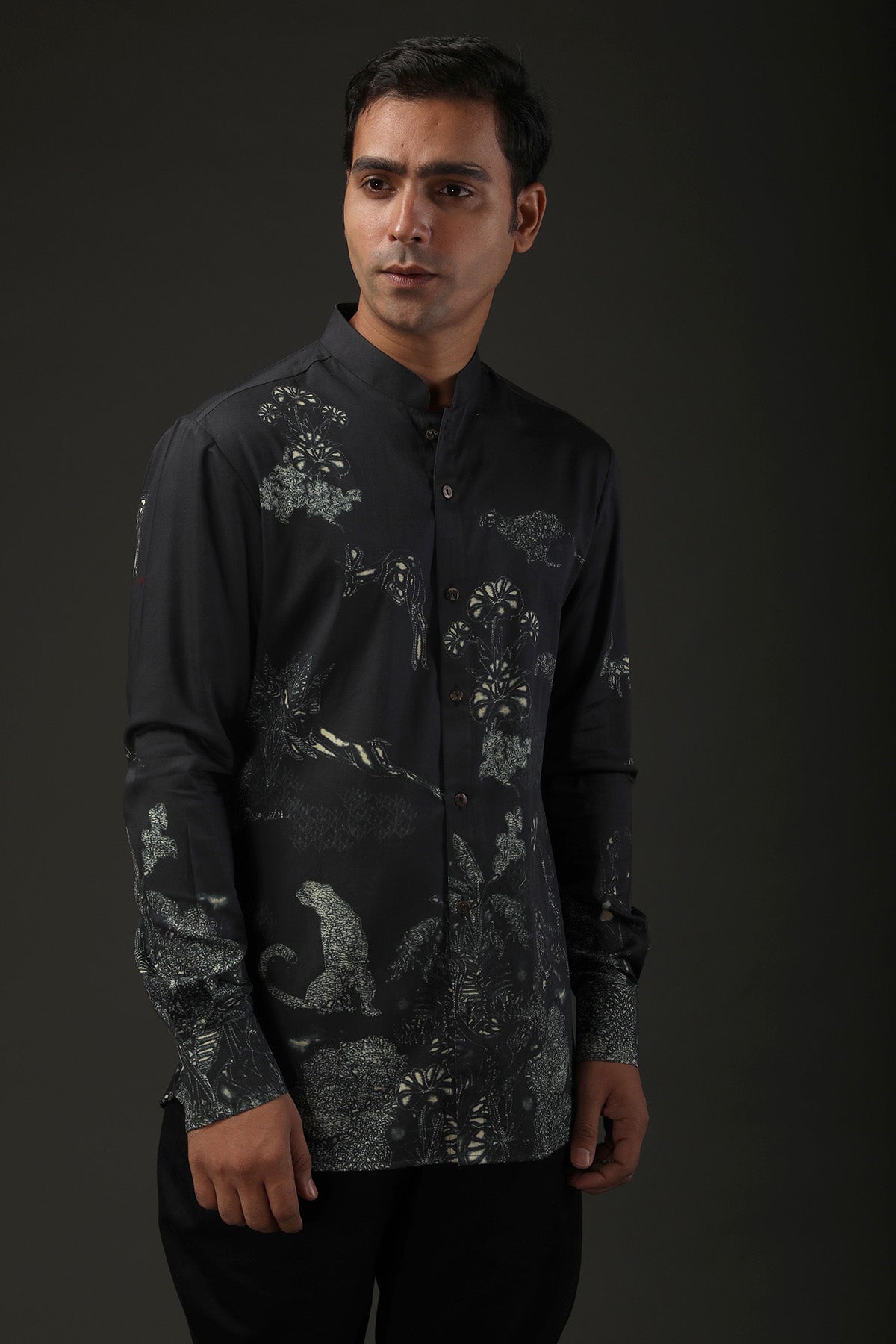 Men's Black Shibori Printed Poplin Shirt