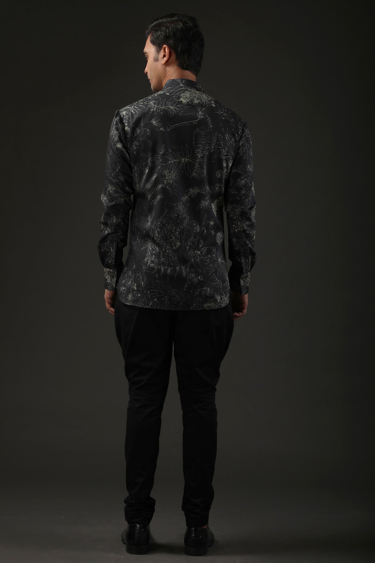 Men's Black Shibori Printed Poplin Shirt