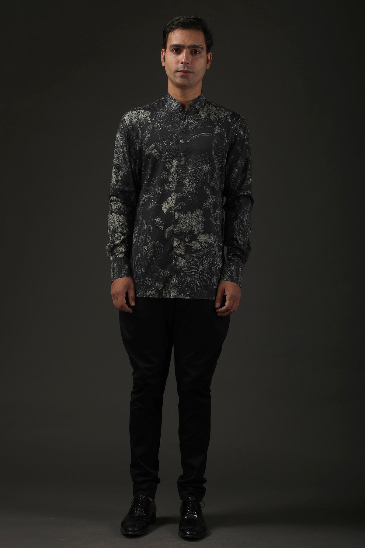 Men's Black Shibori Printed Poplin Shirt