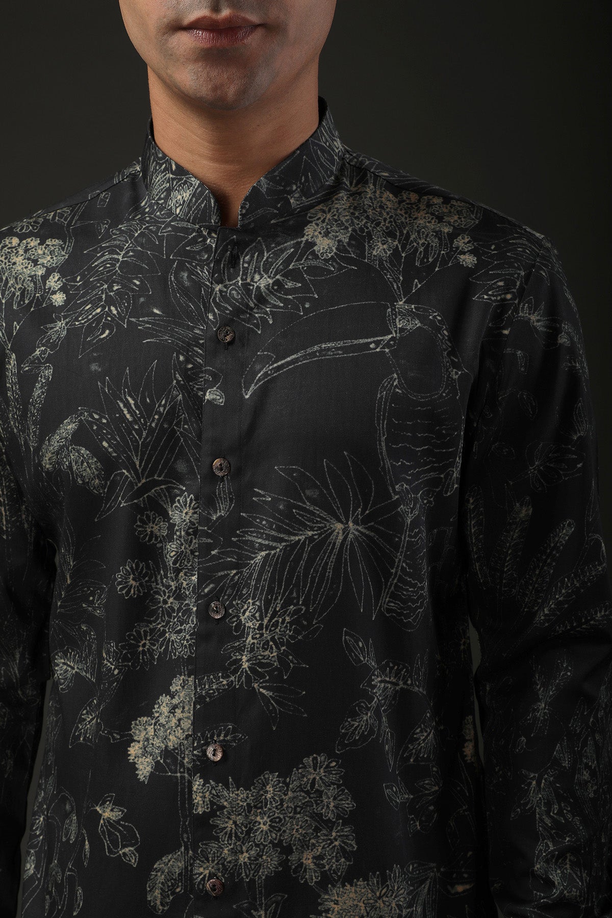 Men's Black Shibori Printed Poplin Shirt