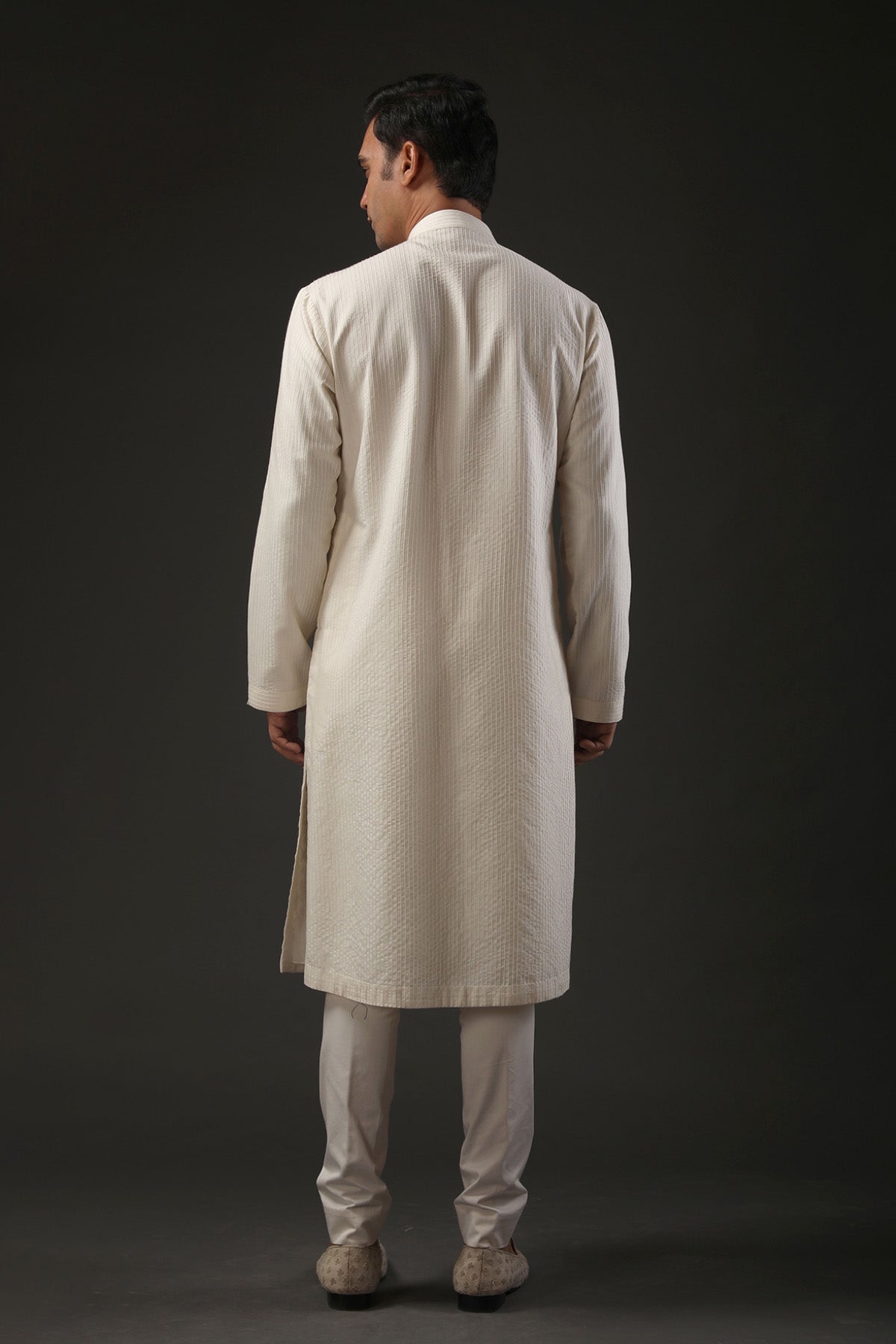 Men Ivory Chanderi Silk Resham Embroidered Kurta Set