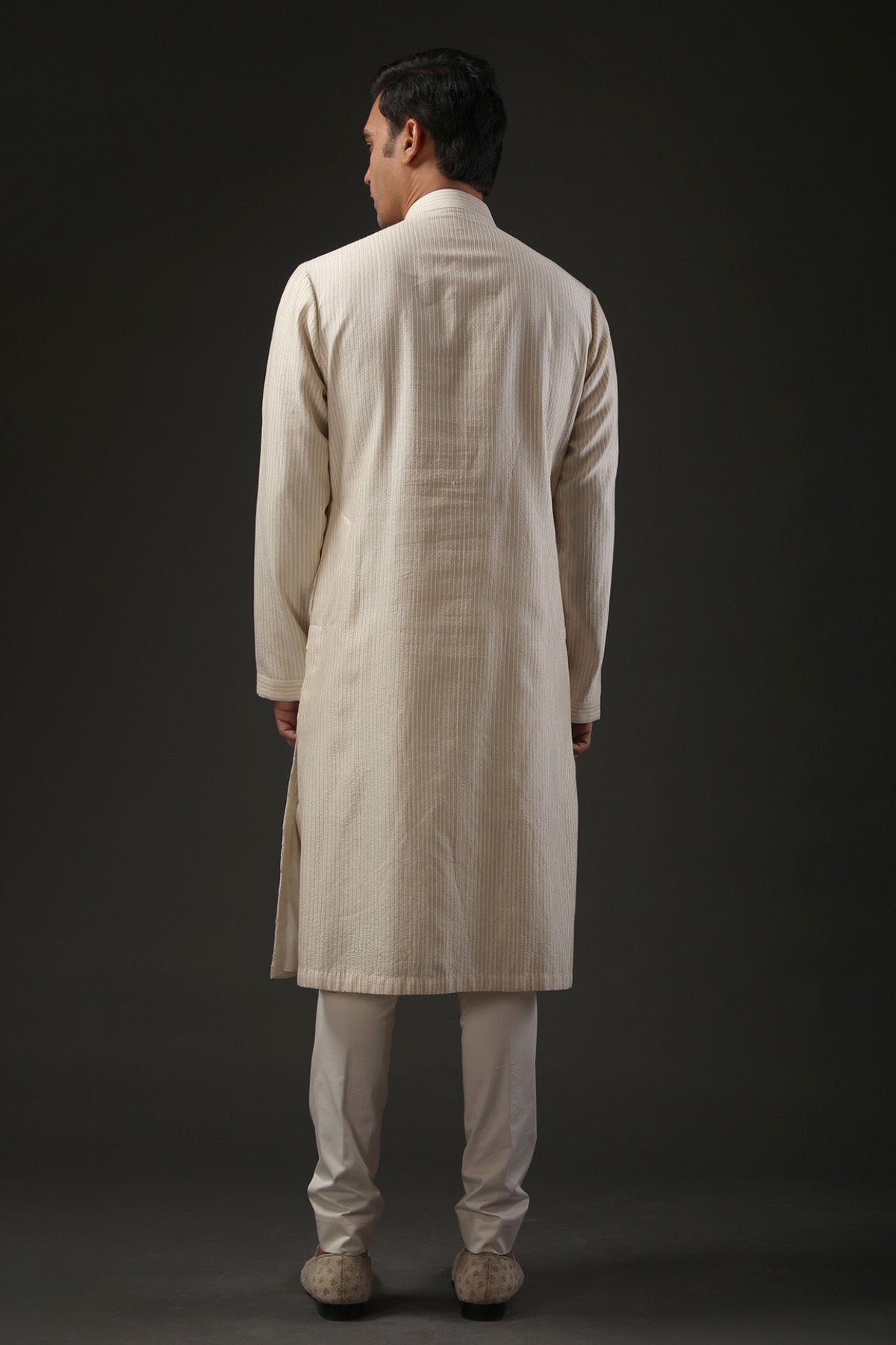 Men Ivory Chanderi Silk Resham Embroidered Kurta Set