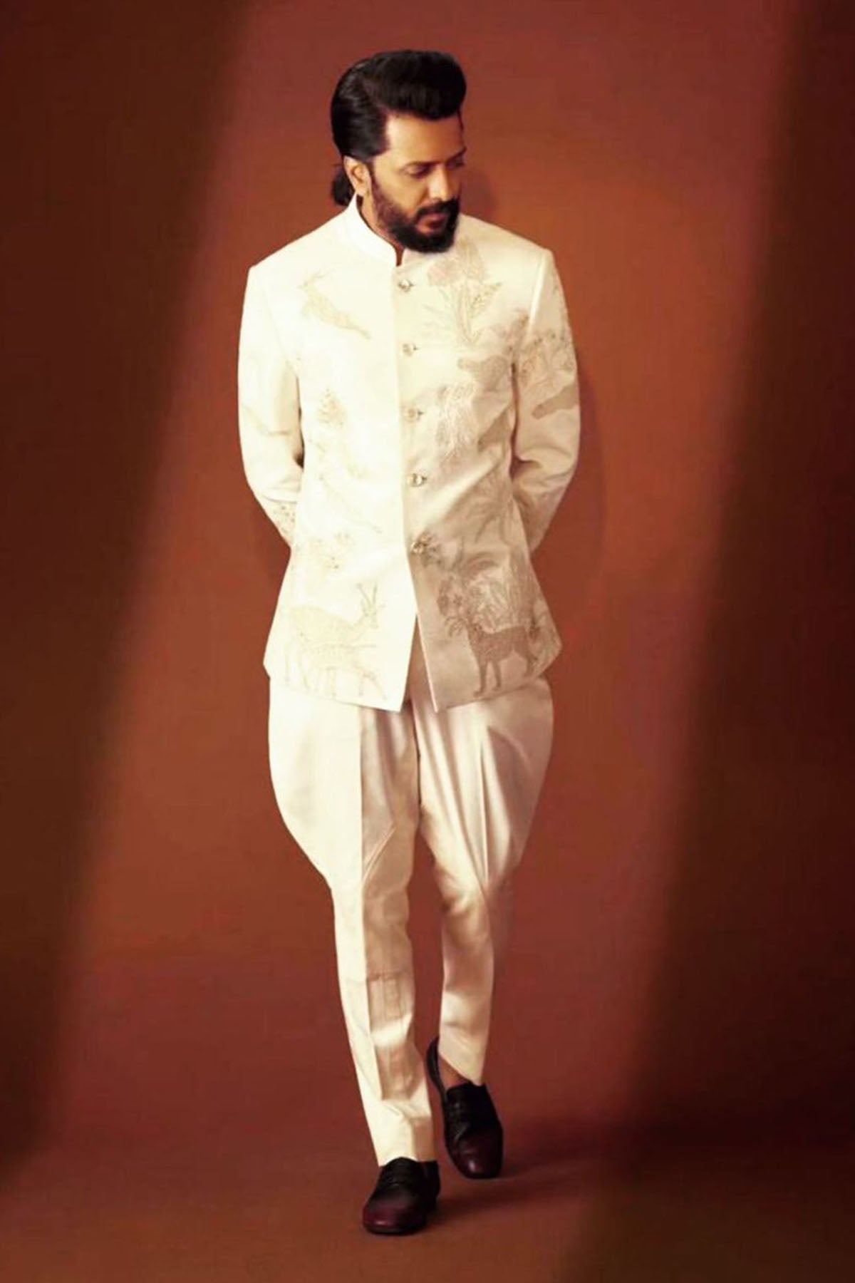 Ivory Jungle Bandhgala in Matka Silk with Embroidery