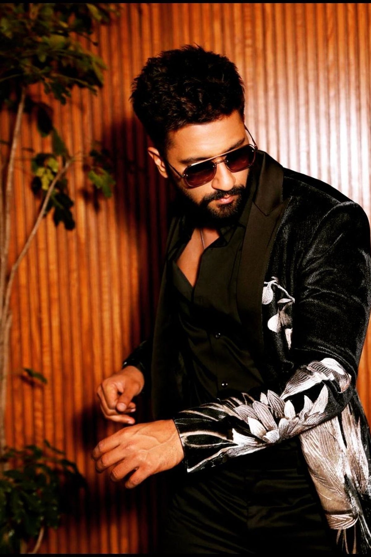 Black Velvet Tuxedo With Floral Embroidery