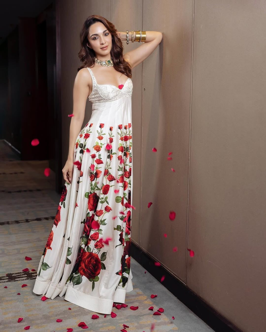Kiara Advani in Printed Ivory Chanderi Anarkali by Rohit Bal