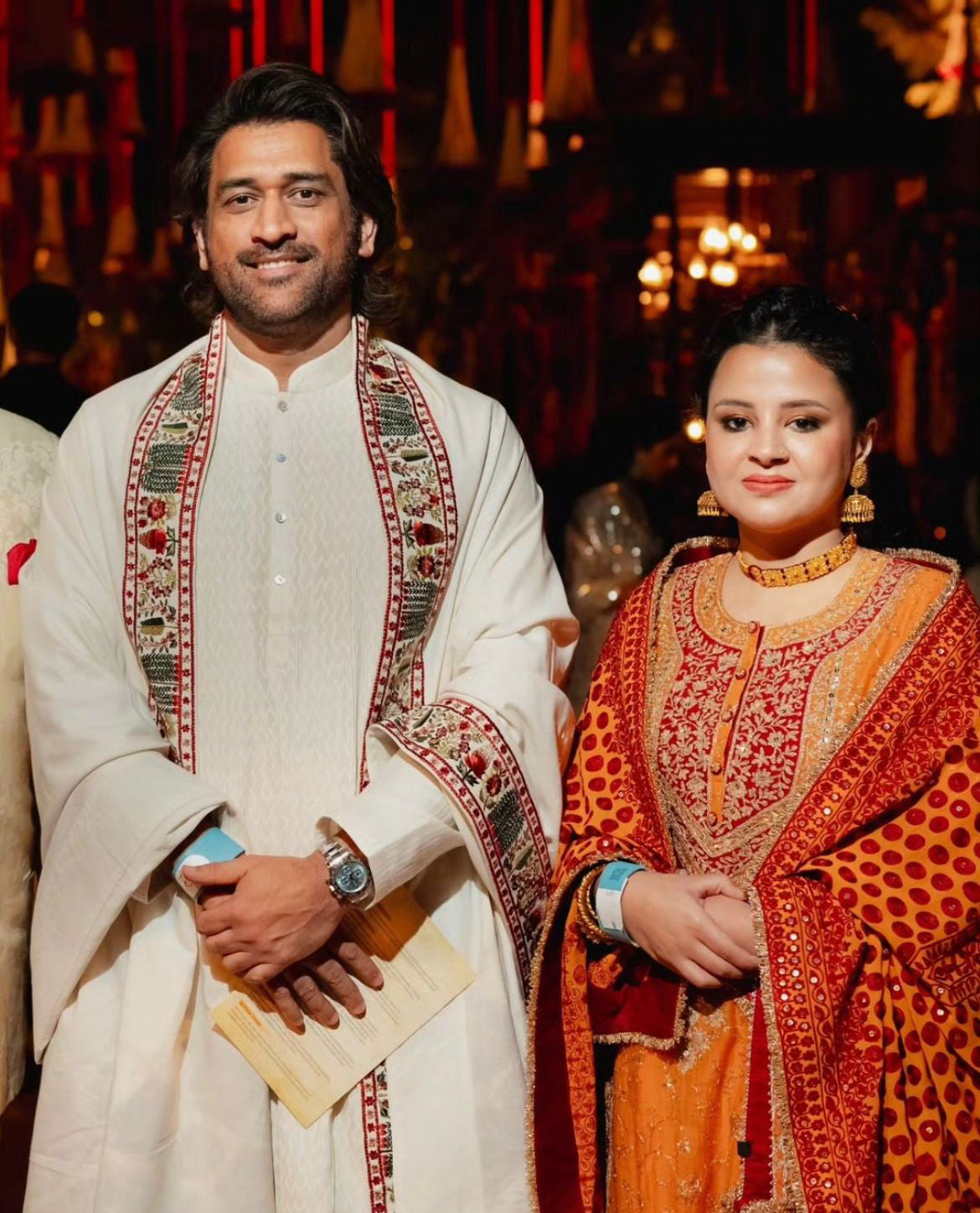 MS Dhoni in Chanderi Kurta Set with Shawl Rohit Bal Exclusive