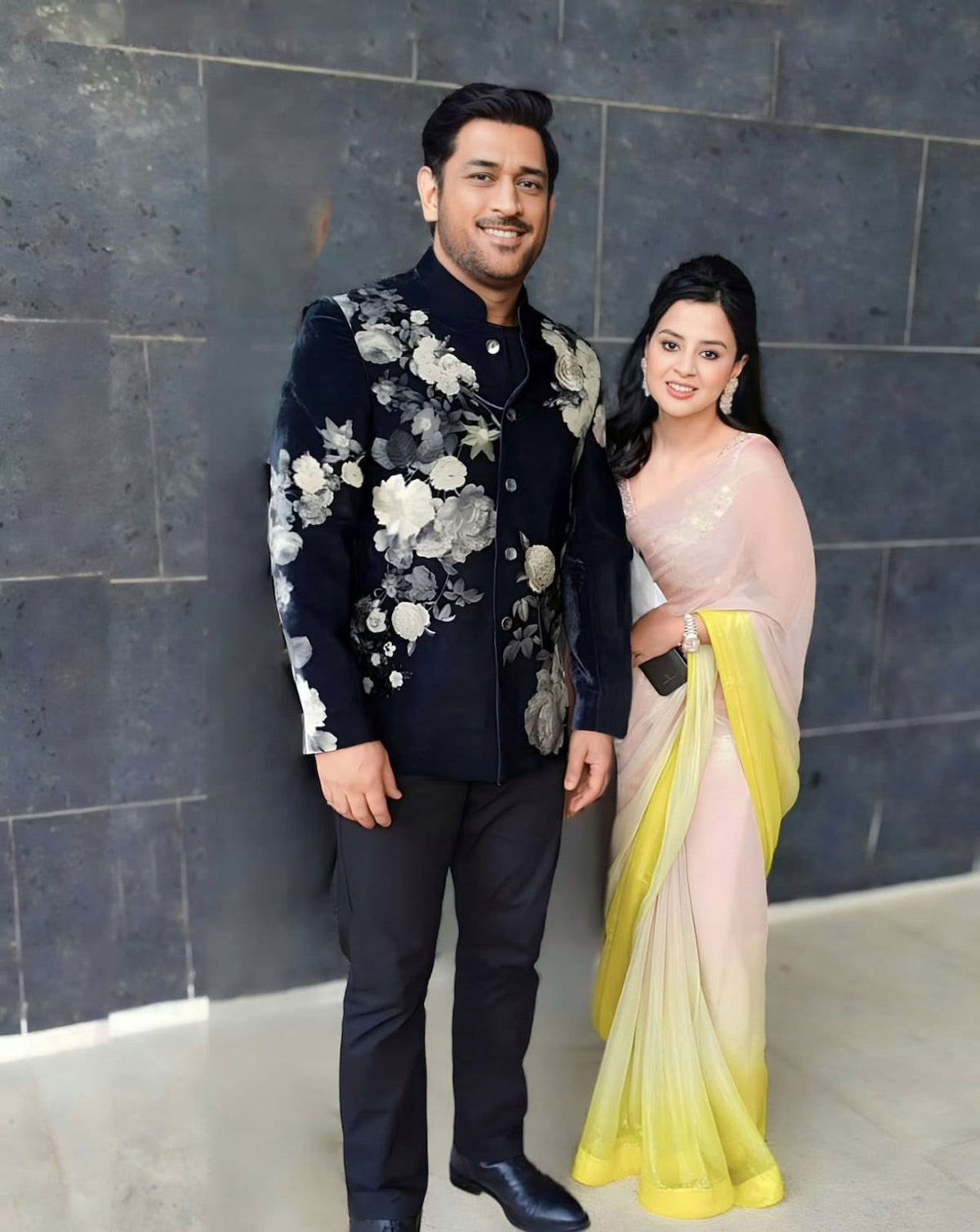 MS Dhoni in Rohit Bal Velvet Printed Bandhgala With Embroidery