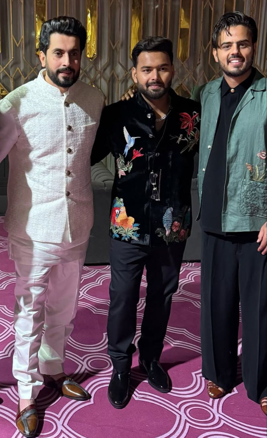 Velvet Embroidered Bandhgala Shirt & Pant Set Worn by Rishabh Pant