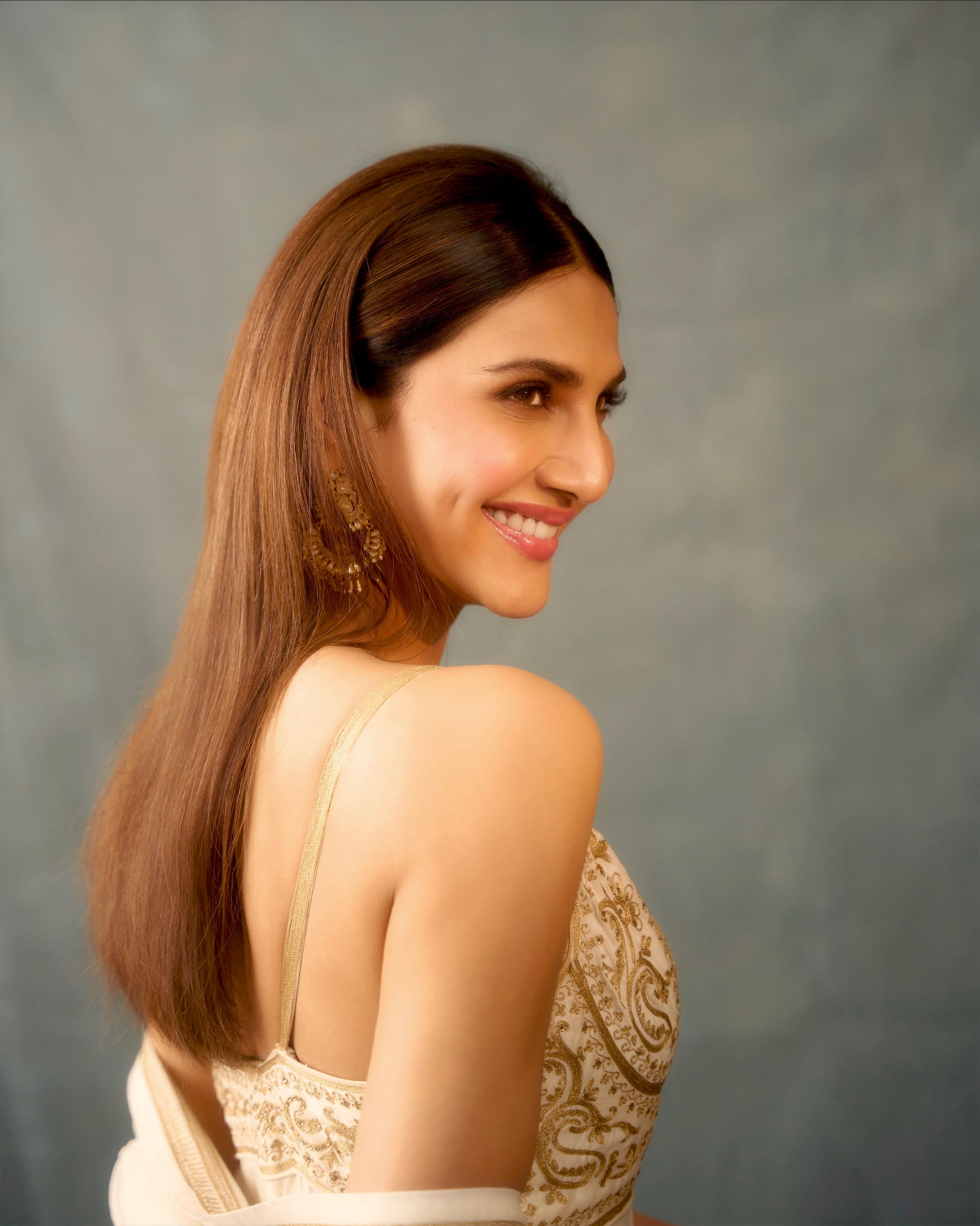 Vaani Kapoor in Ivory Chanderi Anarkali Set with Dupatta