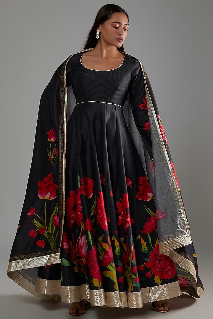 Chanderi Anarkali Set With Digital Print