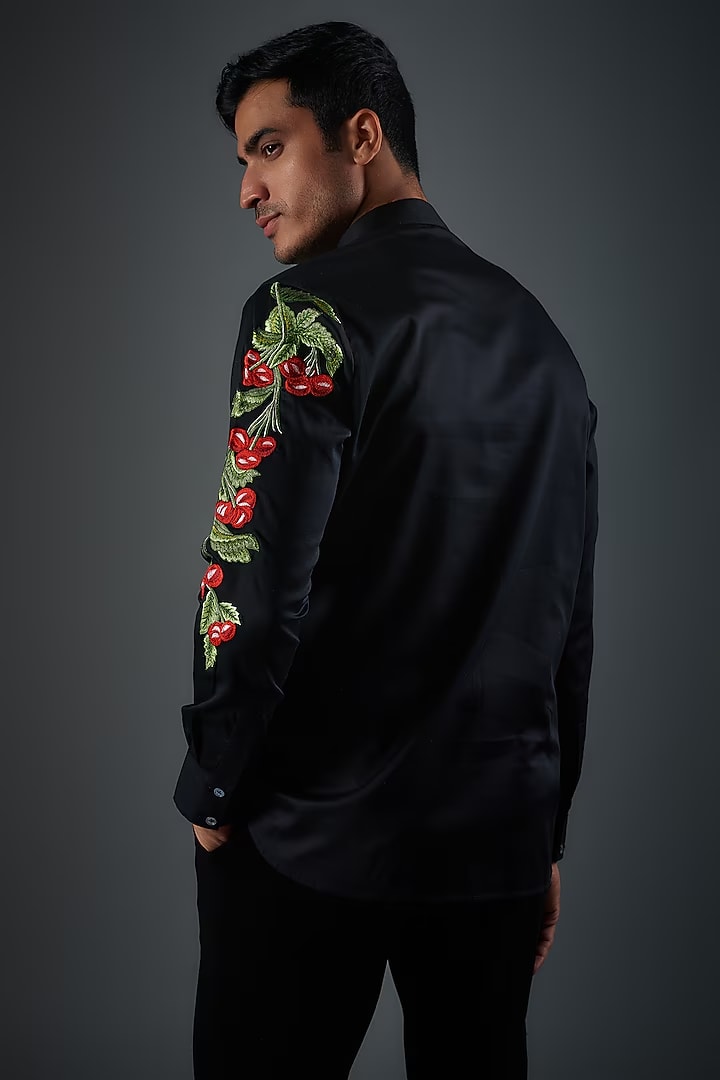 Black Poplin Shirt With Embroidery