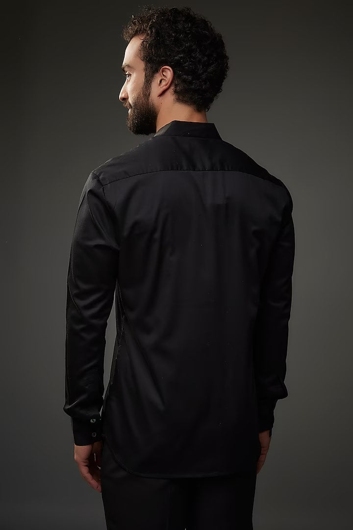 Black Poplin Shirt With Embroidery