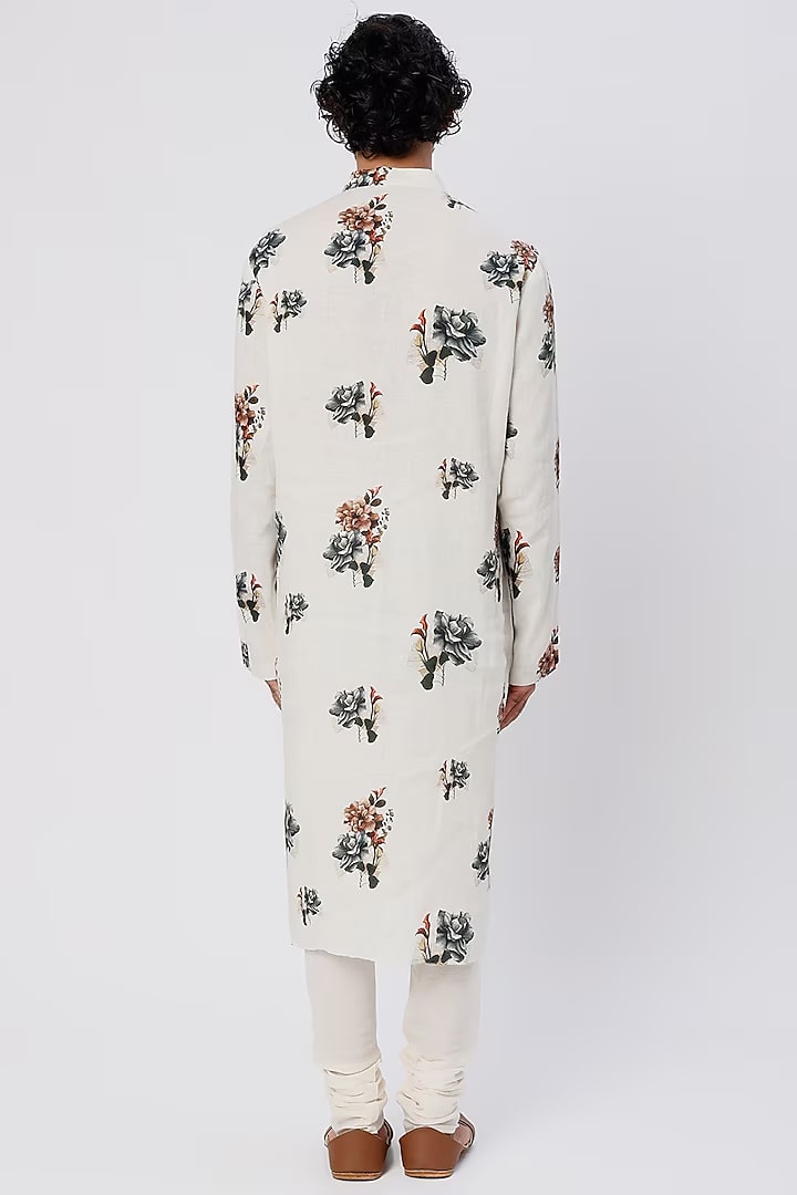 Men Ivory Floral Printed Kurta Set