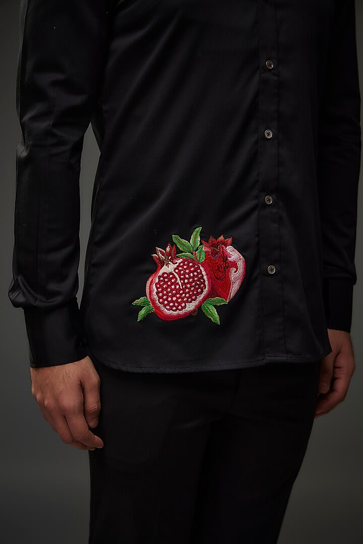 Black Poplin Shirt With Embroidery