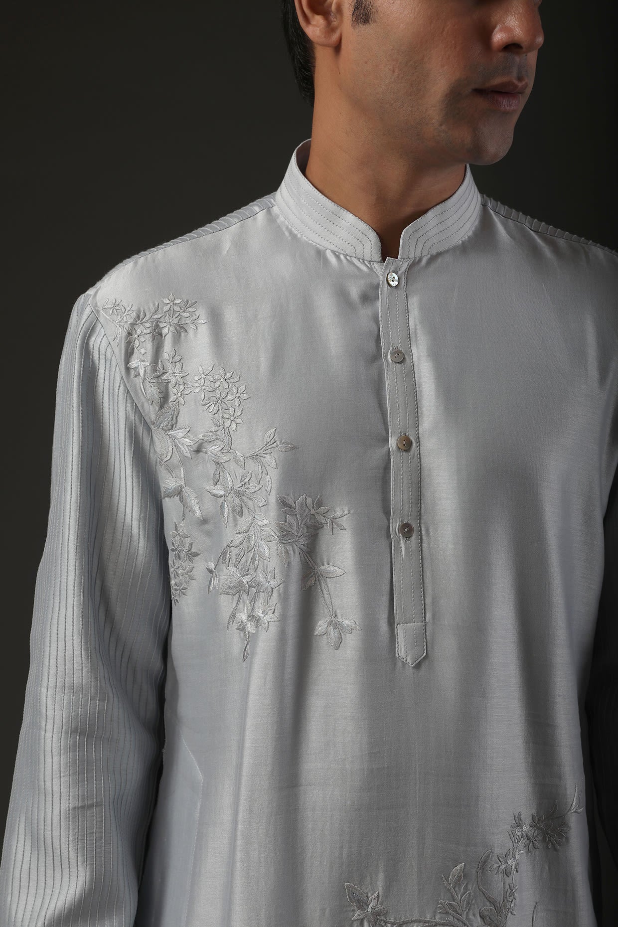Men Powder Blue Resham Embroidered Kurta Set