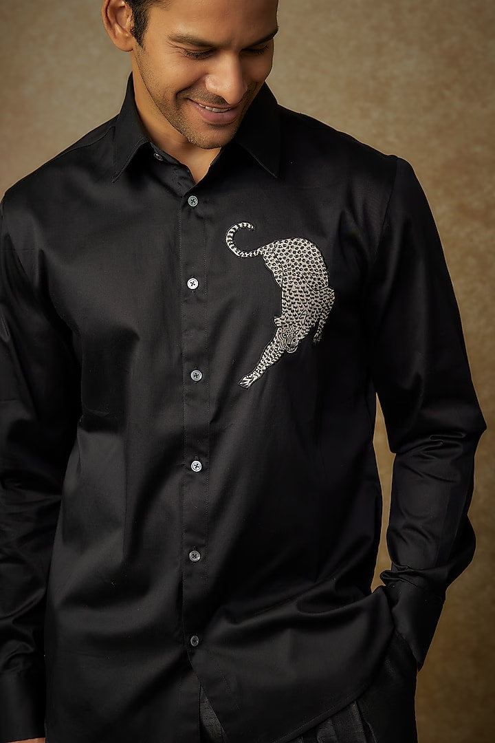 Black Poplin Embroidered Shirt