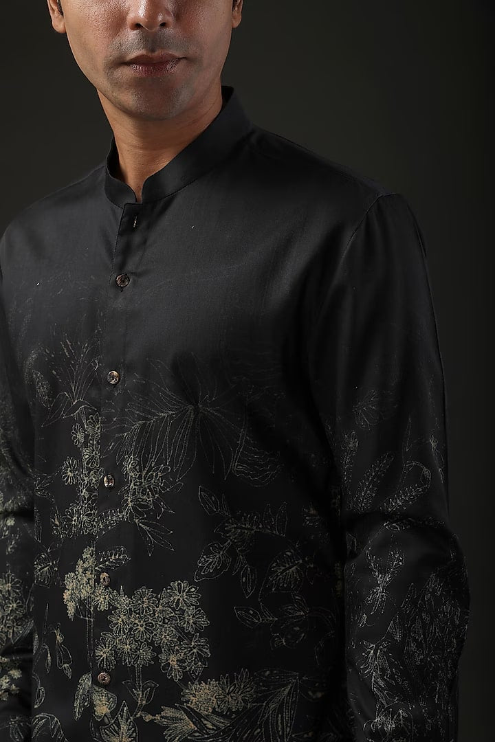 Black Poplin Shibori Digital Printed Shirt