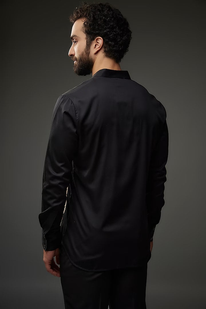 Black Poplin Shirt With Embroidery