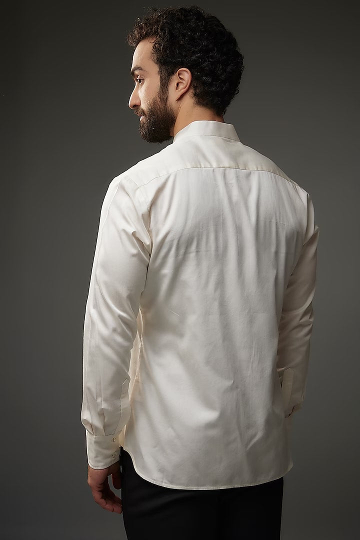 Ivory Poplin Shirt With Embroidery