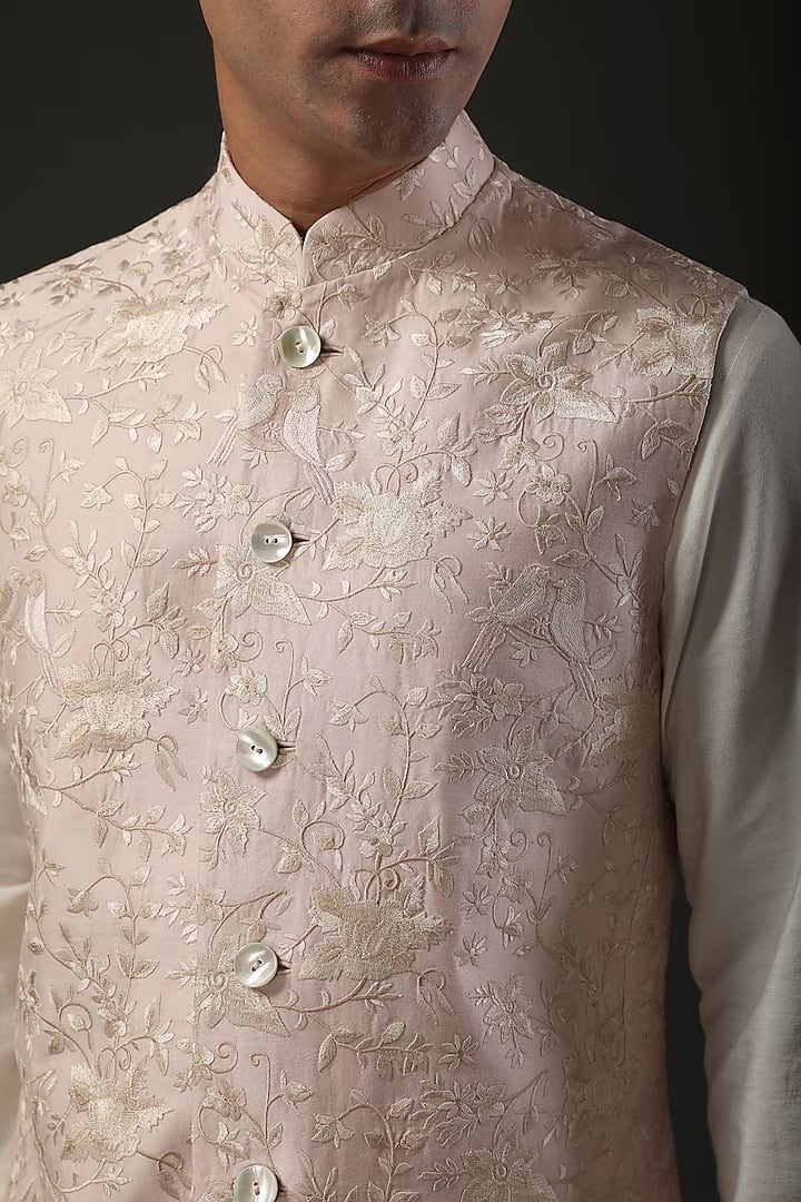 Powder Pink Embroidered bundi