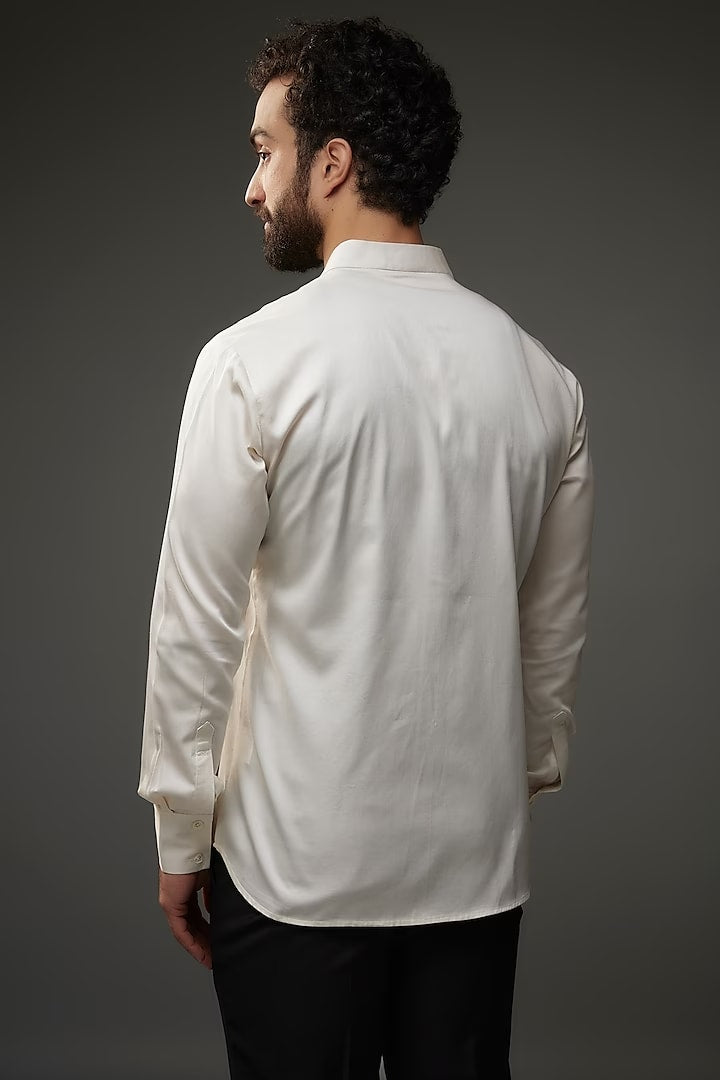 Ivory Poplin Shirt With Embroidery