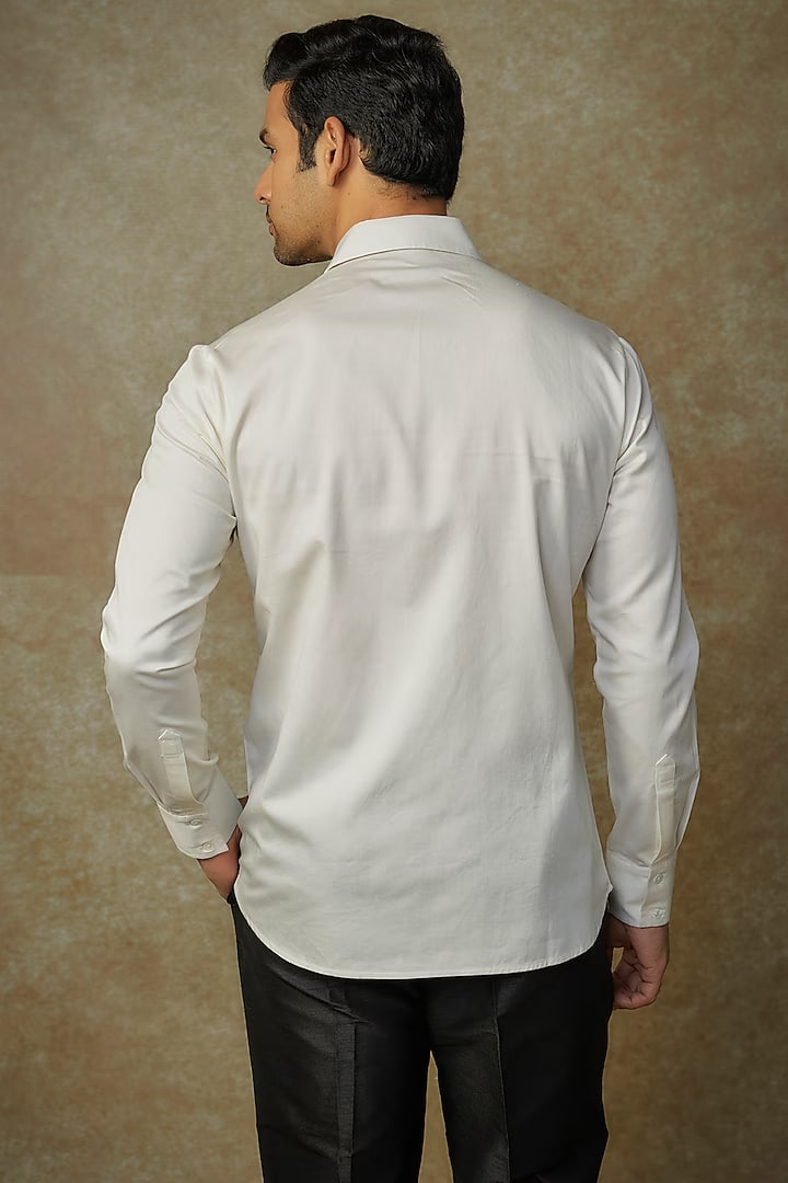 Ivory Poplin Shirt With Bird Embroidery