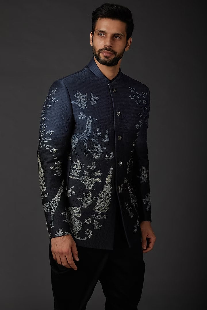 Indigo Blue Shibori Bandhgala