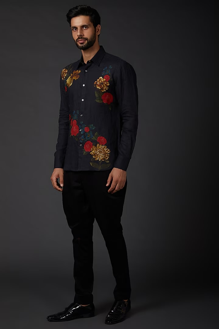 Men's Indigo Blue Shirt with Digital Print