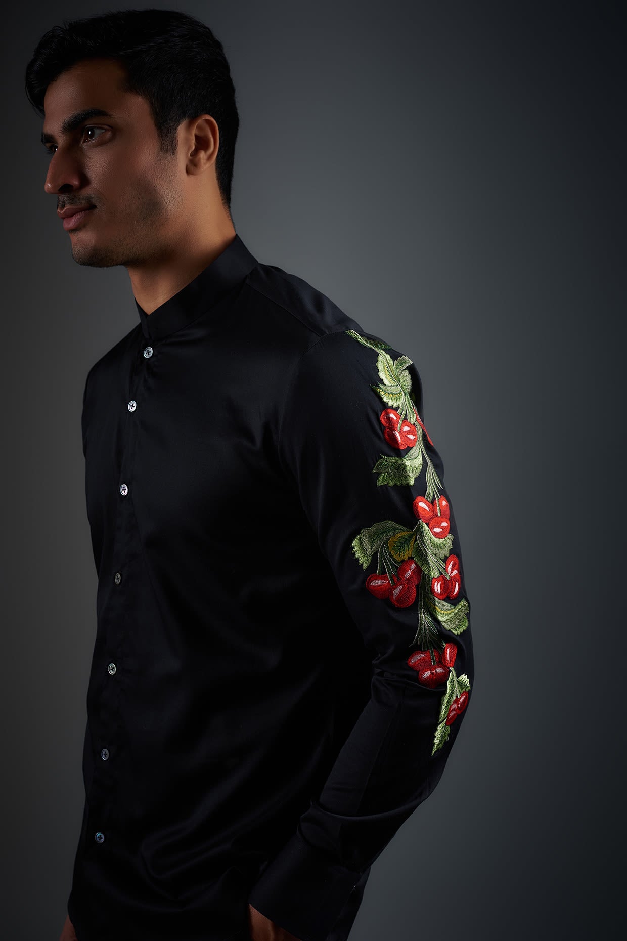 Black Poplin Shirt With Embroidery