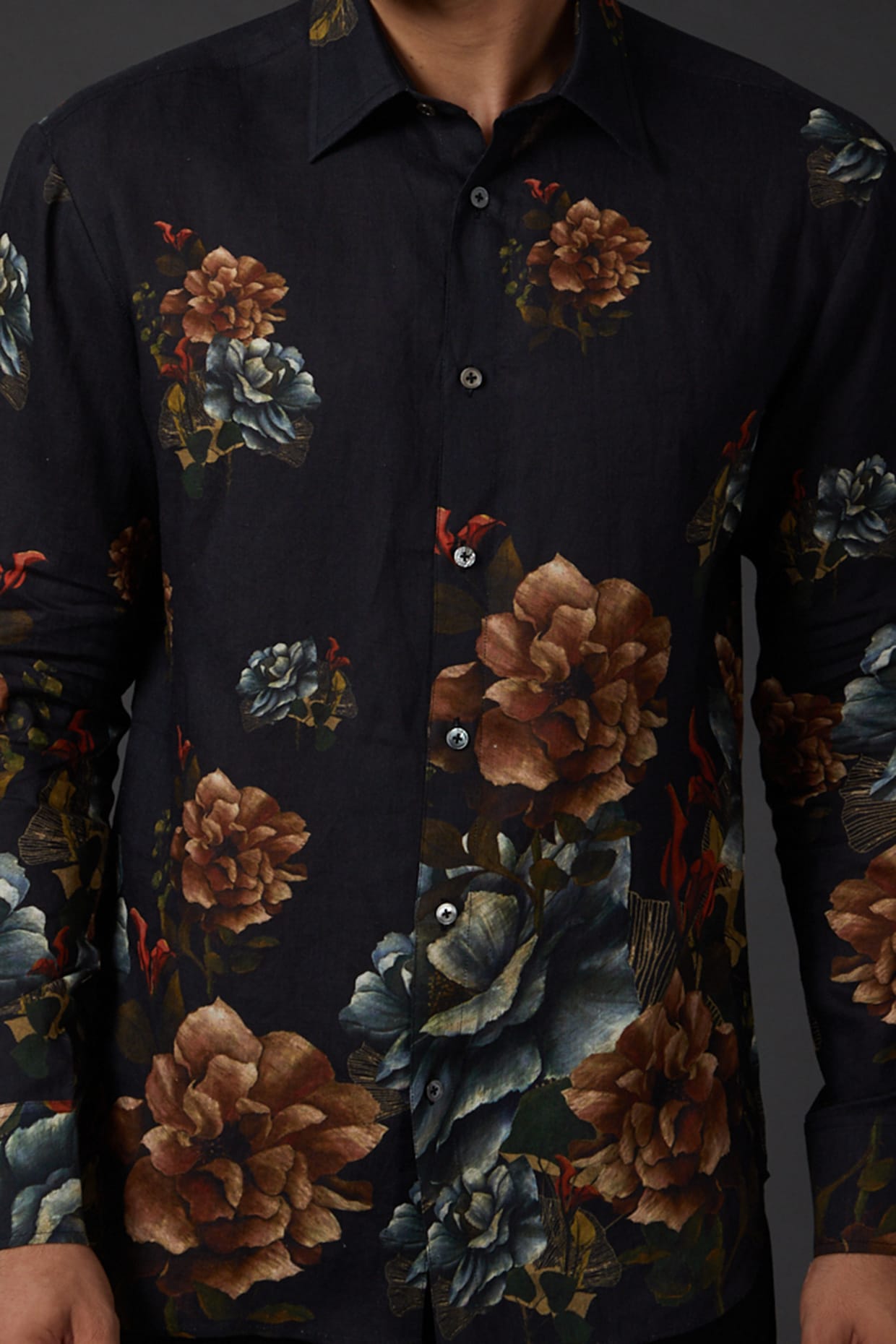Indigo Linen Shirt With Digital Print