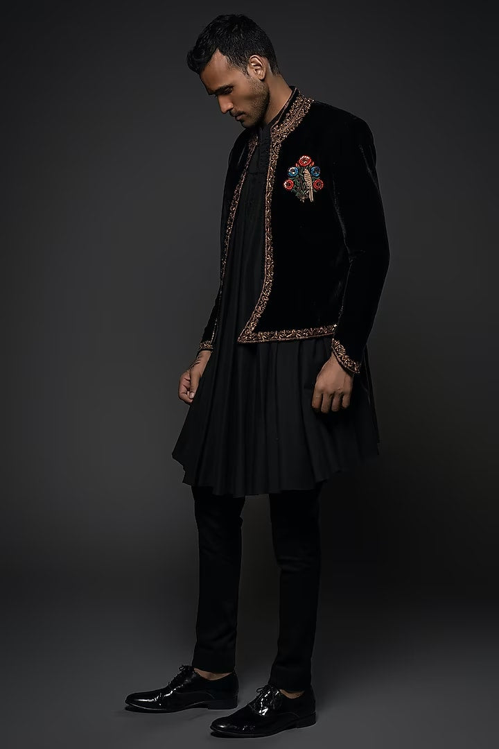 Black Velvet Resham & Thread Hand Embroidered Jacket