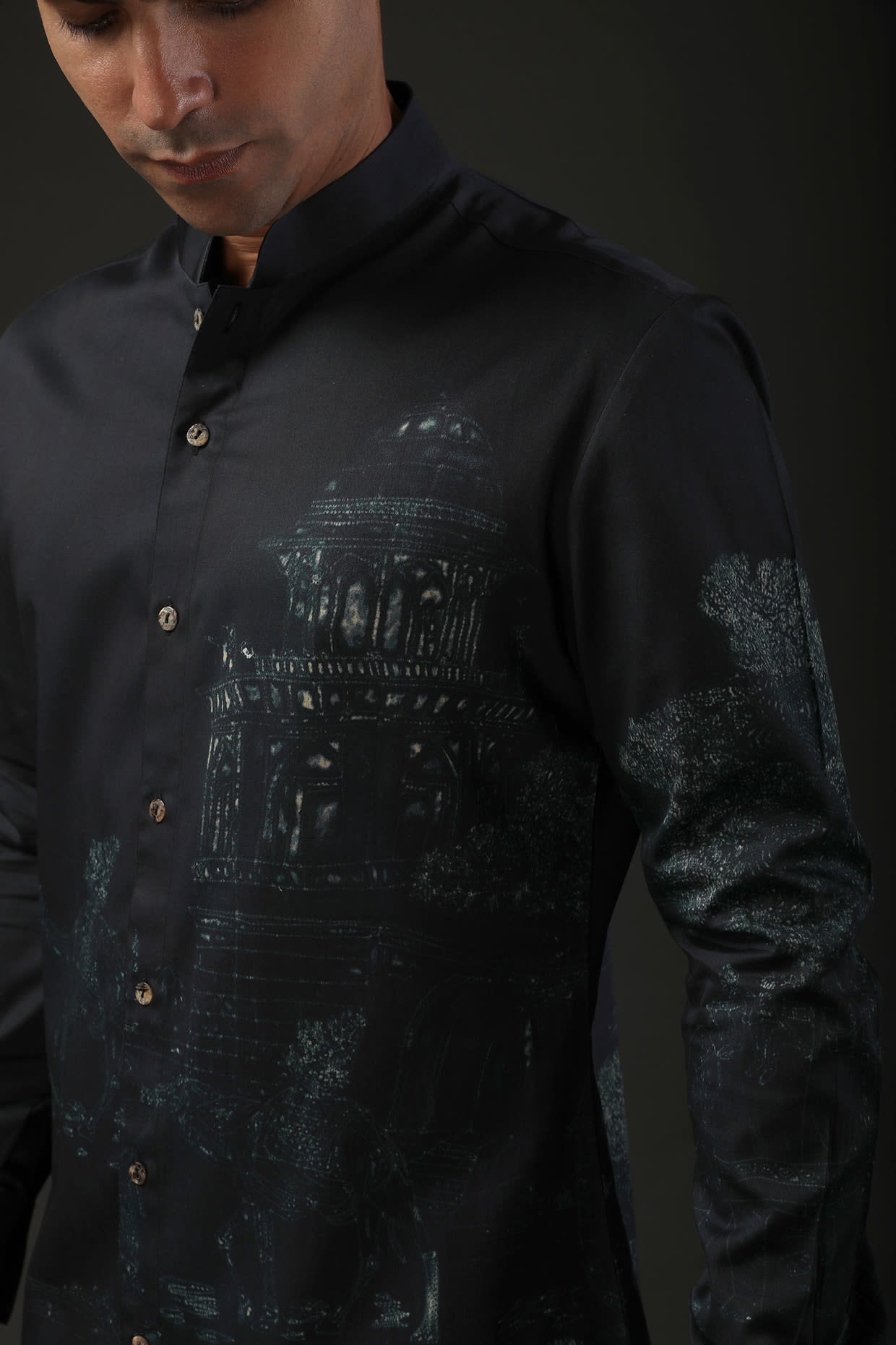 Black Poplin Shibori Digital Printed Shirt