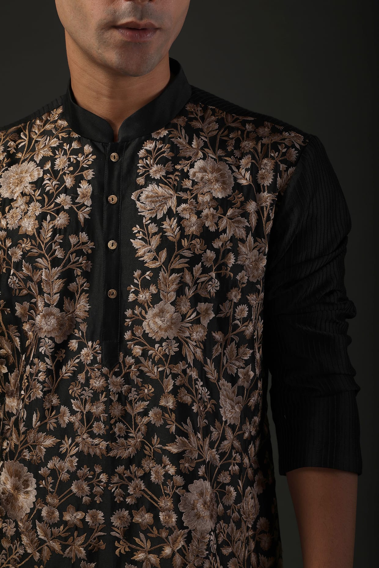 Men Black Resham Embroidered Kurta Set