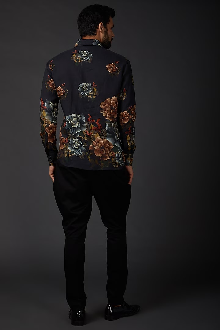 Indigo Linen Shirt With Digital Print