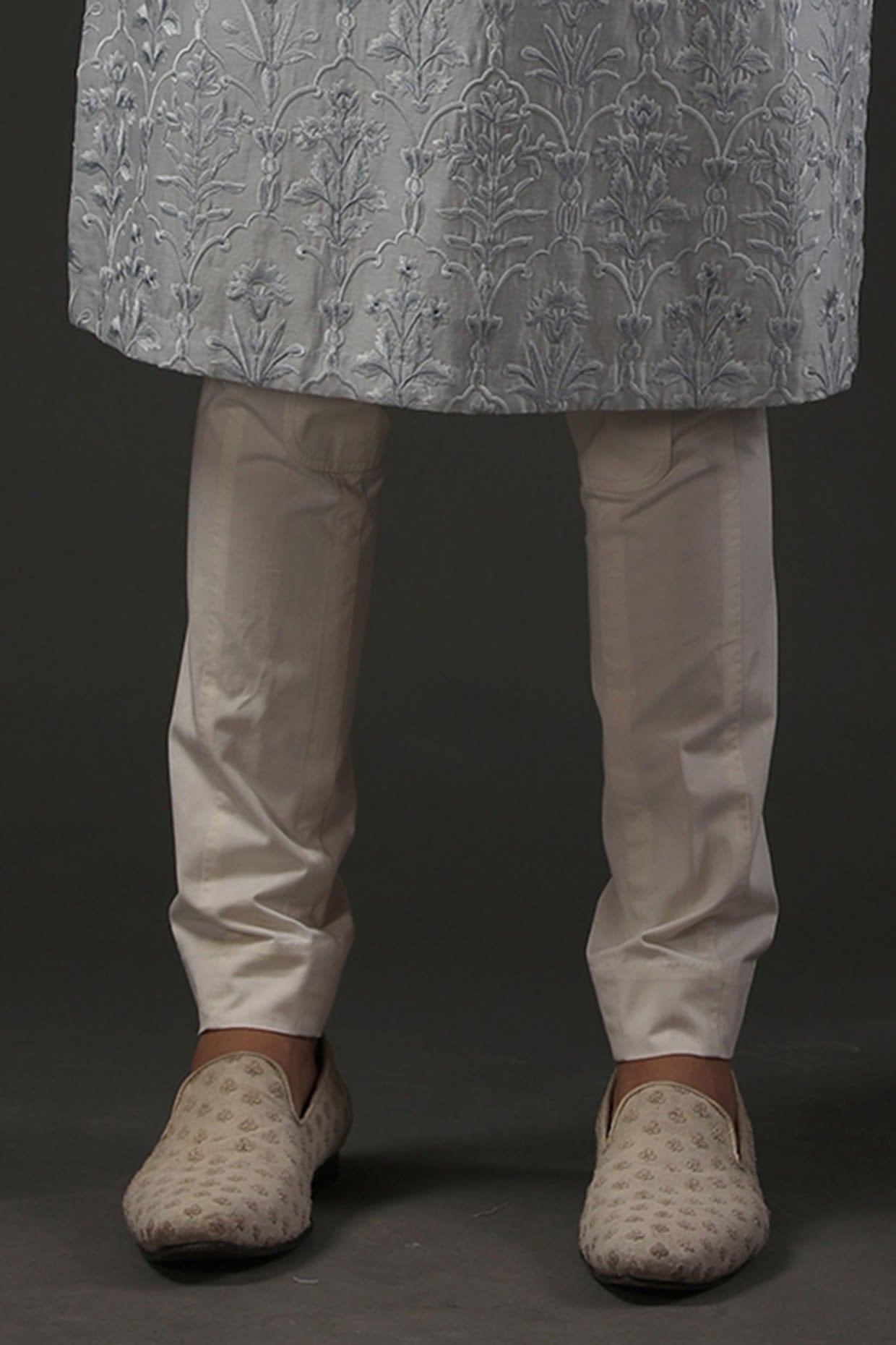 Men Powder Blue Chanderi Silk Embroidered Kurta Set