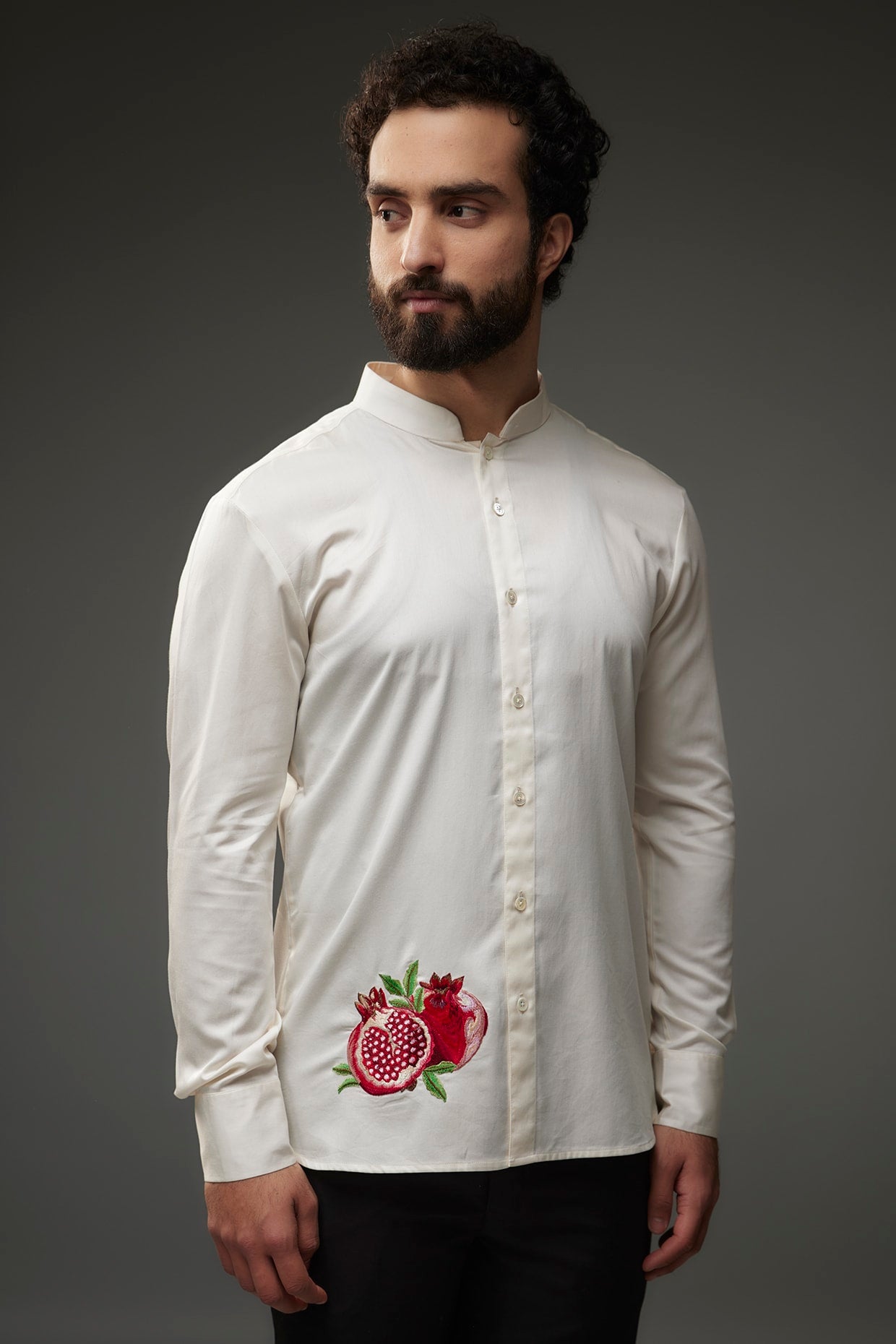 Ivory Poplin Shirt With Embroidery