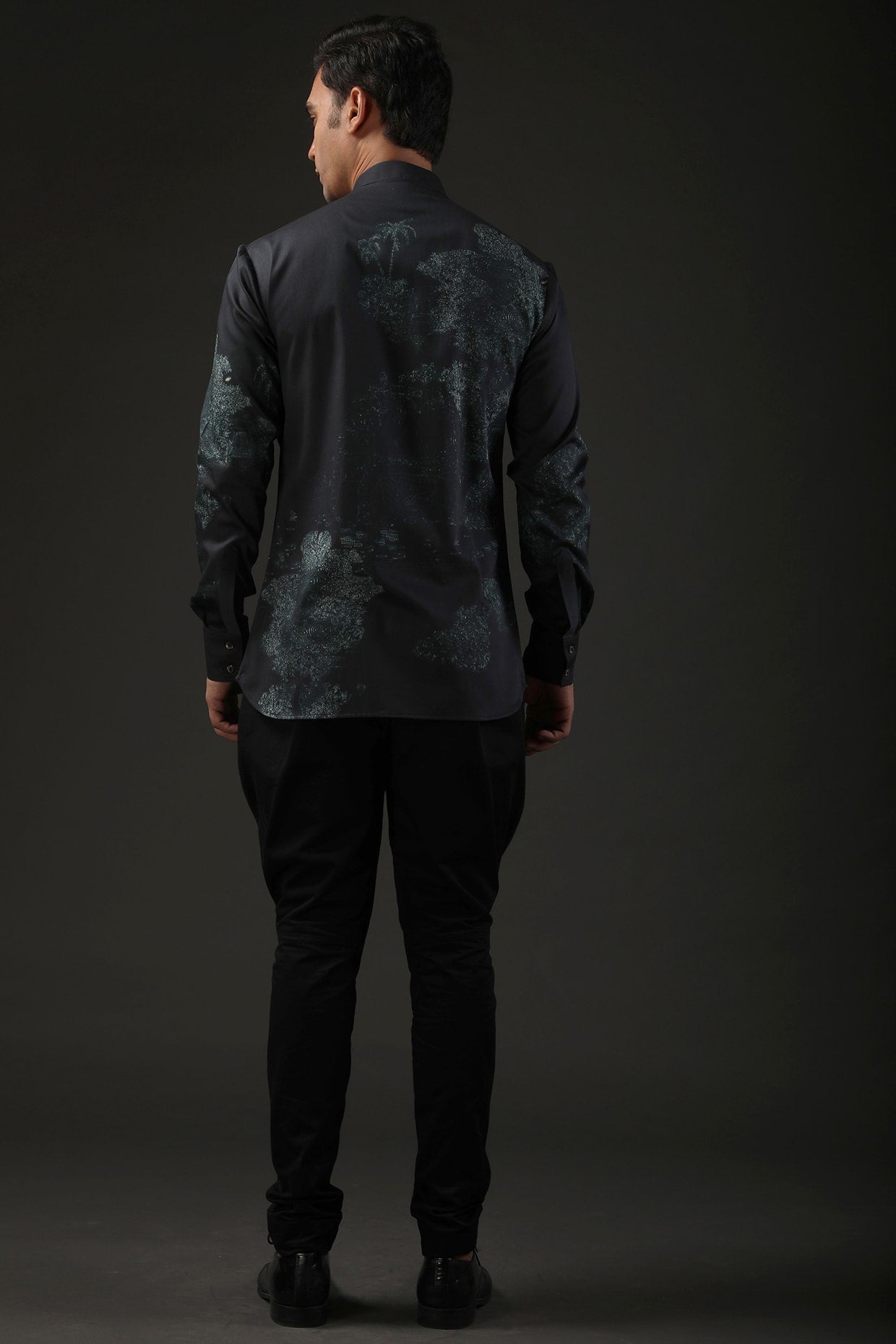 Black Poplin Shibori Digital Printed Shirt