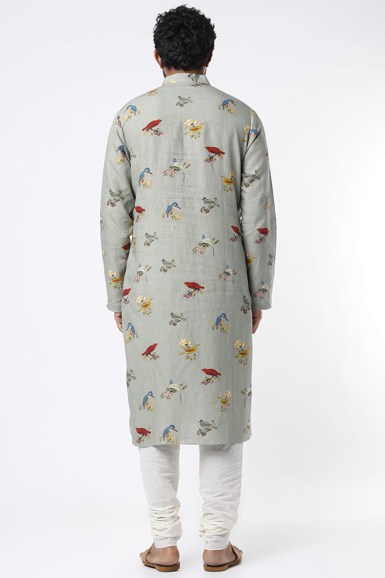 Sage Green Linen Printed Kurta With Cotton Churidar