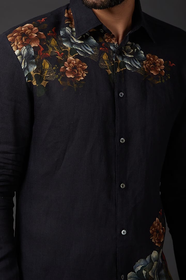 Men's Indigo Blue Shirt with Digital Print