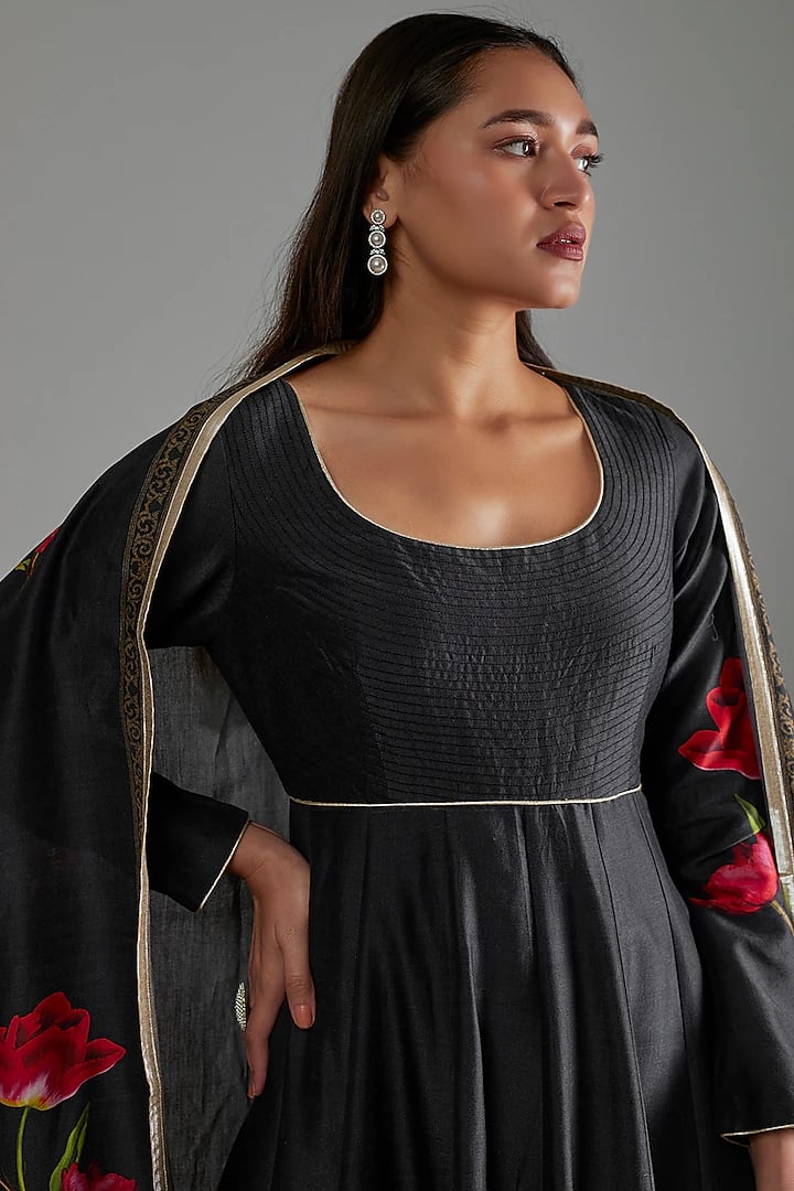 Chanderi Anarkali Set With Digital Print