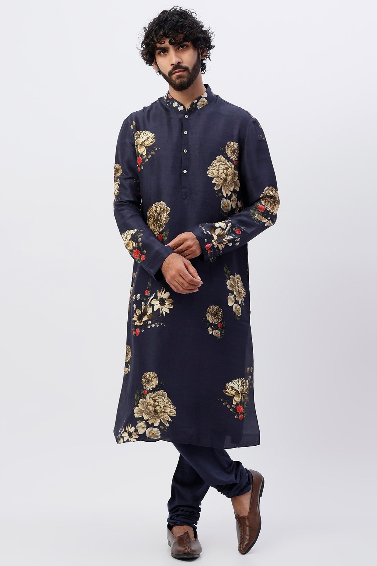 Men Indigo Blue Printed Kurta Set