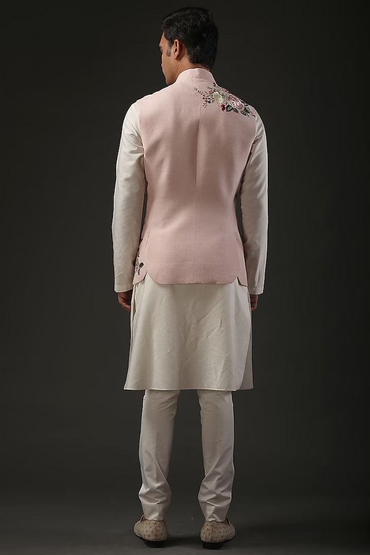 Powder Pink Resham Embroidered bundi