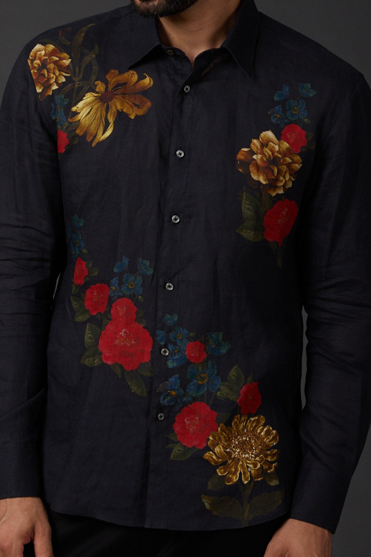 Men's Indigo Blue Shirt with Digital Print