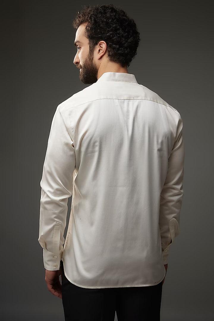 Ivory Poplin Shirt With Embroidery