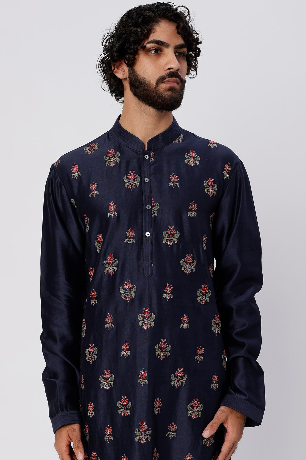 Men Indigo Embroidered Kurta Set