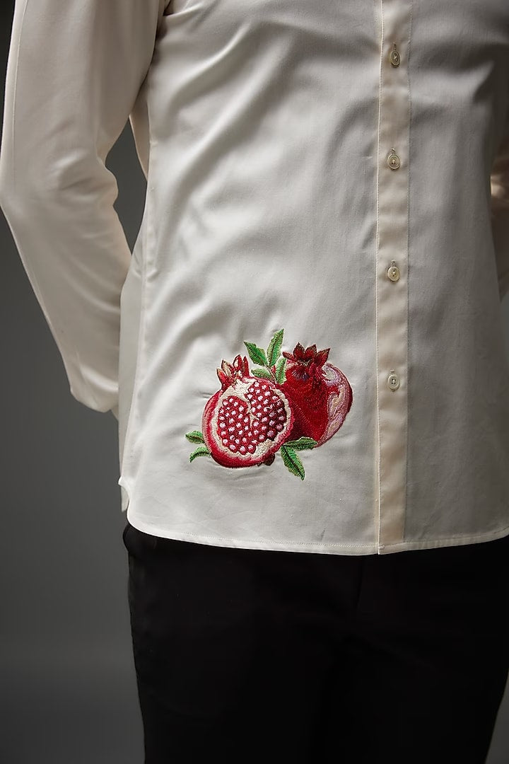 Ivory Poplin Shirt With Embroidery